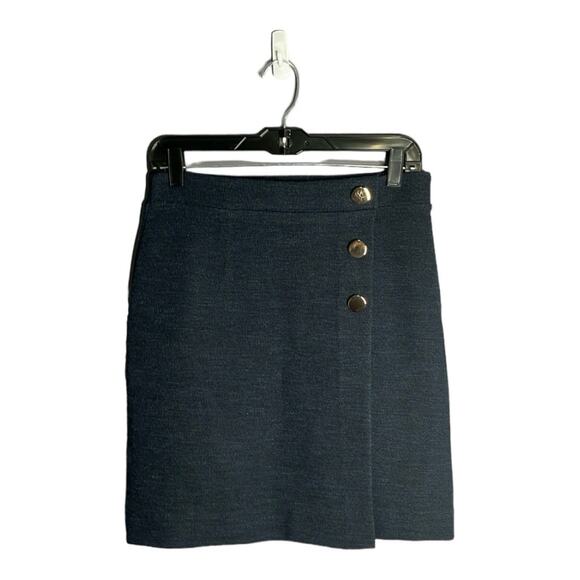 Loft Navy Blue Wrap Skirt Gold Button Detail Size 2 - Picture 1 of 9